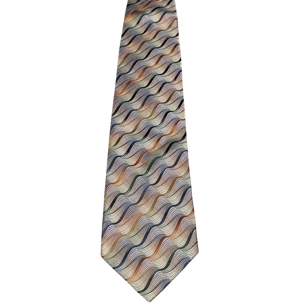 Martin Wong Collection Tie Mens Multi Color Wavy Abstract Silk Handmade Woven